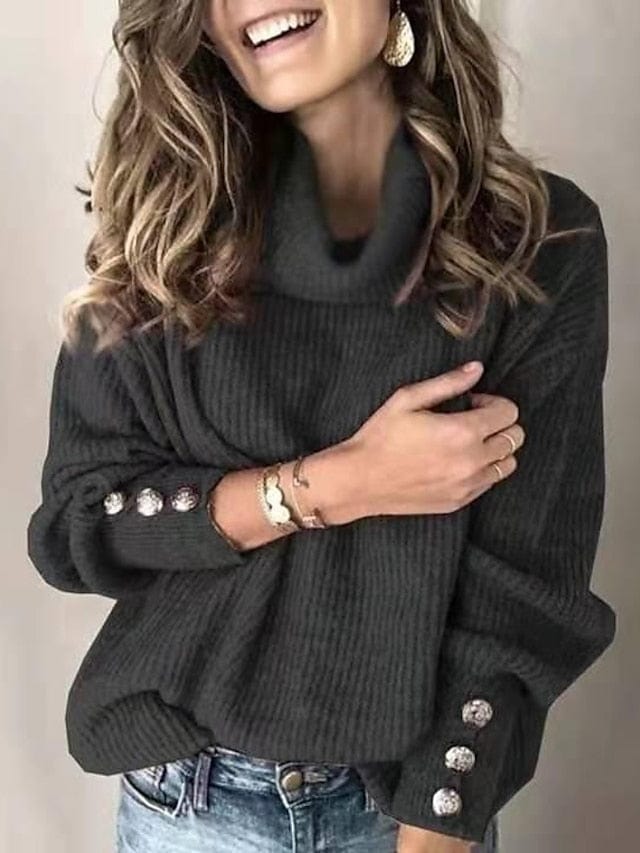 Women's Sweatshirt Sweater Pullover Basic Denim Blue Pinck Black Solid Color Street Pile Neck Long Sleeve MS2311501637S Black / S