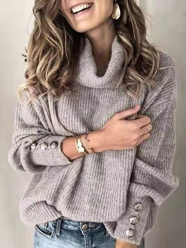 Women's Sweatshirt Sweater Pullover Basic Denim Blue Pinck Black Solid Color Street Pile Neck Long Sleeve MS2311501647S Light Grey / S