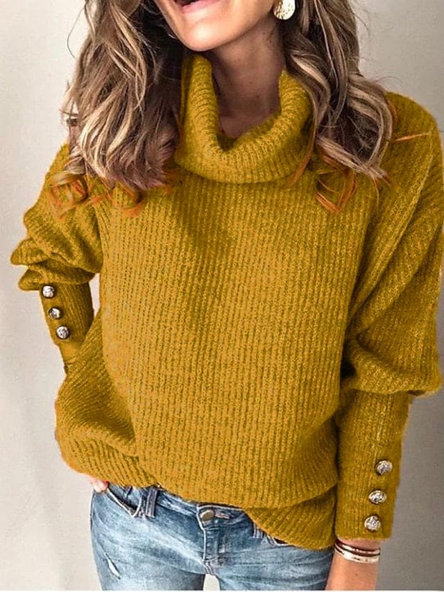 Women's Sweatshirt Sweater Pullover Basic Denim Blue Pinck Black Solid Color Street Pile Neck Long Sleeve MS2311501652S Yellow / S