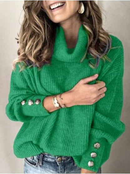 Women's Sweatshirt Sweater Pullover Basic Denim Blue Pinck Black Solid Color Street Pile Neck Long Sleeve MS2311501657S Green / S