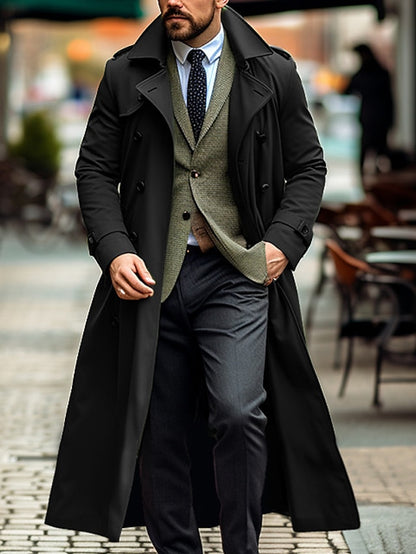 Classic Men's Long Overcoat with Adjustable Fit and Breathable Fabric - Versatile for Work, Celebrations, and Weddings