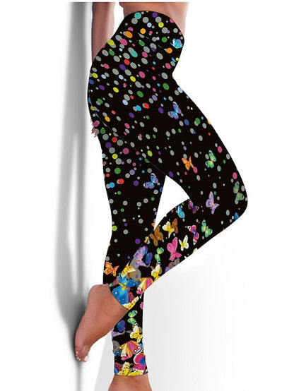 Yoga Fitness Leggings: Red Graphic High Waist Butt Lift Tummy Control Women's Stretchy Gym Bottoms