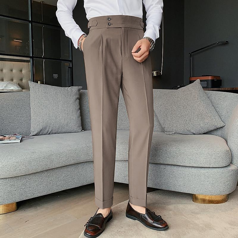 Men's Dress Pants Trousers Pleated Pants Suit Pants Gurkha Pants Pocket High Rise Solid Color Comfort Soft Ankle-Length Daily Going out Vintage Elegant Black White High Waist