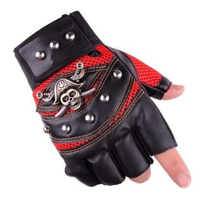 Eco-Chic Men's Faux Leather Half Finger Streetwear Outdoor Gloves in Color Block Black Blue Red