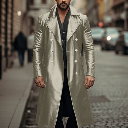 Winter Essentials: Men's Stylish Double Breasted Faux Leather Peacoat