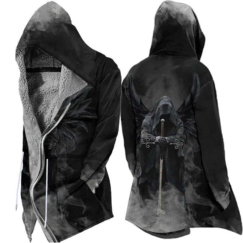 Gothic Purple Grim Reaper Hoodie - Men's Winter Jacket with Fleece Lining and Functional Pockets