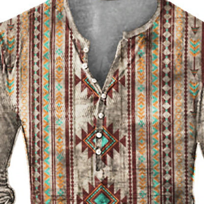 Graphic Tribal Vintage Men's Abstract Pattern Long Sleeve Designer Shirt