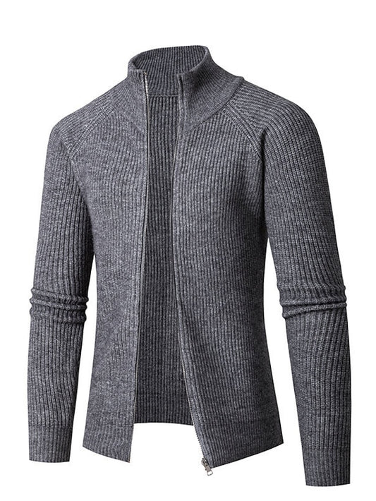 Men's Cardigan Sweater Zip Sweater Ribbed Knit Regular Knitted Plain Stand Collar Warm Ups Modern Contemporary Daily Wear Going out Clothing Apparel Raglan Sleeves Fall & Winter Black White M L XL