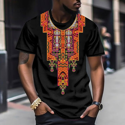 Floral African Mens 3D Shirt Casual | White Summer Cotton | Tee Graphic Color Block Tribal Crew Neck Clothing Apparel 3D Print Outdoor Daily Short Sleeve Fashion Designer Ethnic