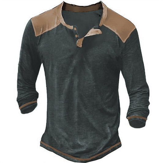 Men's T shirt Tee Henley Shirt Long Sleeve Shirt Color Block V Neck Street Sports Long Sleeve Button-Down Clothing Apparel Designer Basic Casual Comfortable
