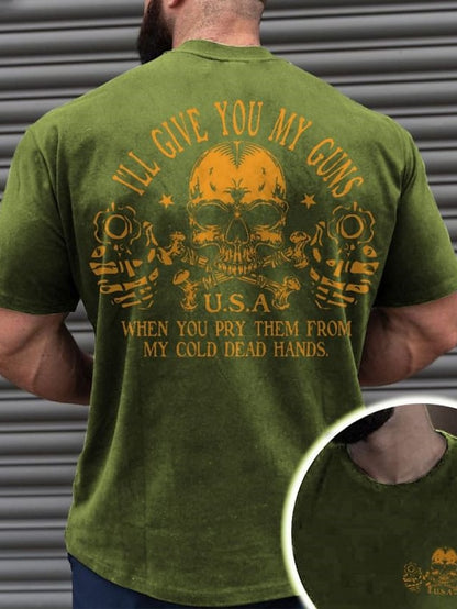 I 'Ll Give You My Guns When Pry Them From Cold Dead Hands Mens 3D Shirt | Green Winter Cotton | Graphic Prints Patriotic Skulls Black Navy Blue Tee Men'S Blend Basic Short Sleeves