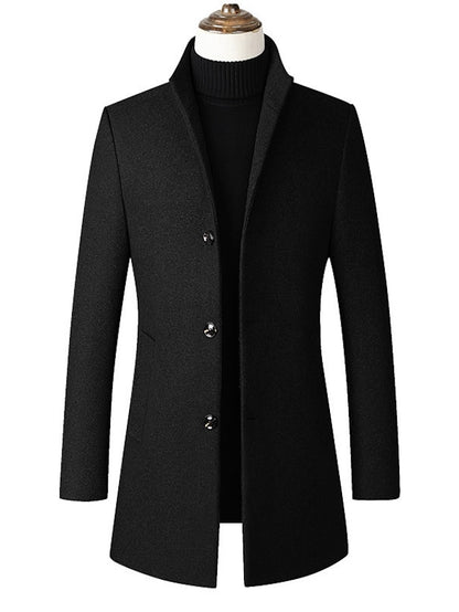 Winter Wool Overcoat with Long Sleeves for Men - Ideal for Spring and Fall Seasons