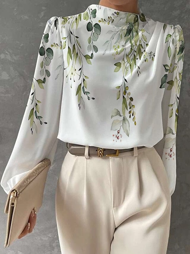 Floral Butterfly Print Long Sleeve Women's Blouse