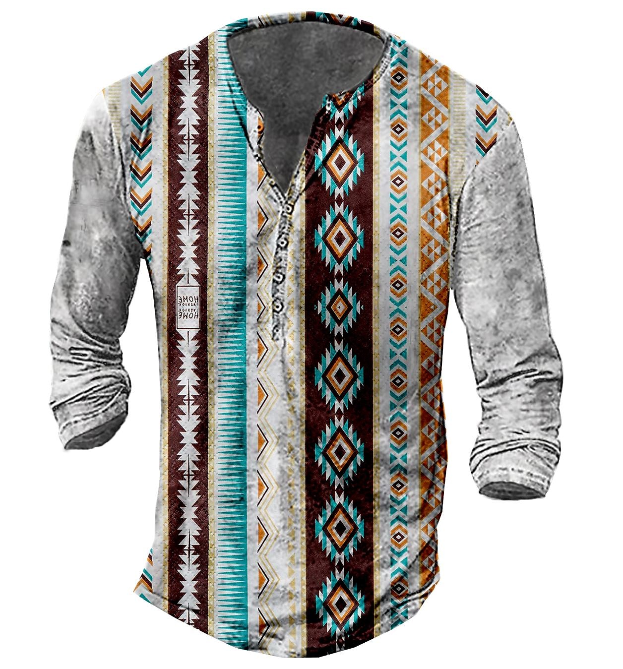 Graphic Tribal Vintage Men's Abstract Pattern Long Sleeve Designer Shirt