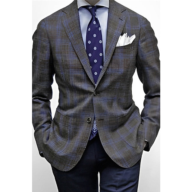 Sophisticated Men's Plaid Blazer in Blue Gray