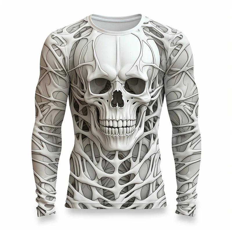 Graphic Skull Skeleton Fashion Designer Casual Men's 3D Print T shirt Tee Sports Outdoor Holiday Going out T shirt White Khaki Long Sleeve Crew Neck Shirt Spring &  Fall Clothing Apparel S M L XL 2XL