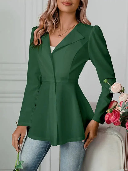 Notched Collar Flare Blazer, Fashionable Long Sleeve Button Up Jacket, Women's Apparel