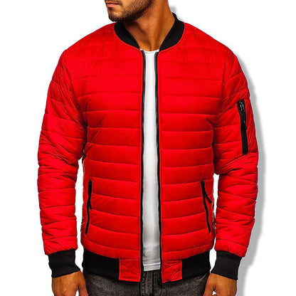 Men's Bomber Jacket Quilted Jacket Padded Sports & Outdoor Casual Classic & Timeless Warm Winter Solid Color Navy Wine Red ArmyGreen Black Puffer Jacket