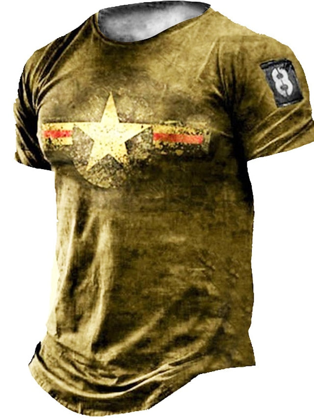 Men's Unisex T shirt Tee Distressed T Shirt Star Graphic Prints Crew Neck Light Brown Gold Brown Dark Gray 3D Print Outdoor Street Short Sleeve Print Clothing Apparel Sports Designer Vintage Casual