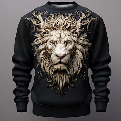 Winter Men's Graphic Lion 3D Print Golf Pullover Sweatshirt - Warm Holiday Vacation Style