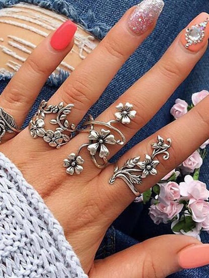 Elegant Flower Festival Ring Set for Women - 4 Piece Alloy Jewelry