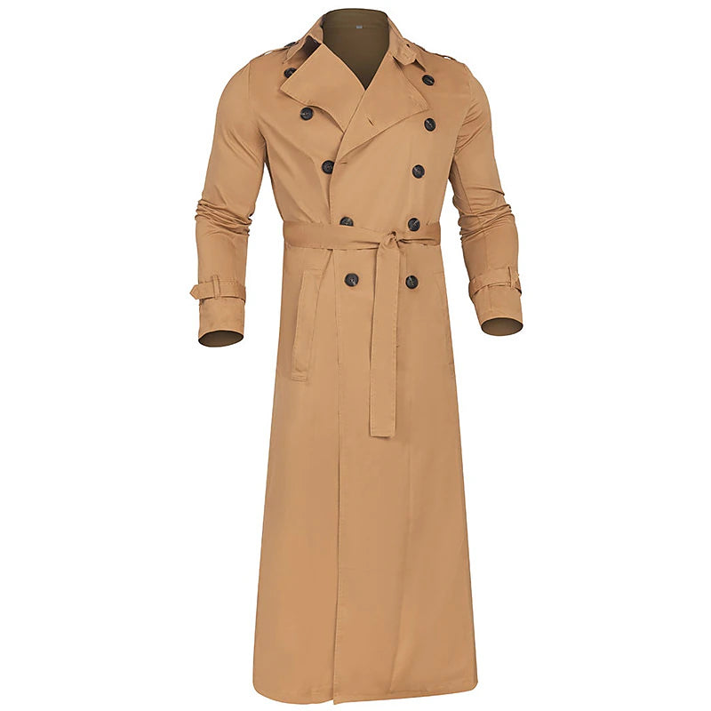 Classic Men's Long Overcoat with Adjustable Fit and Breathable Fabric - Versatile for Work, Celebrations, and Weddings