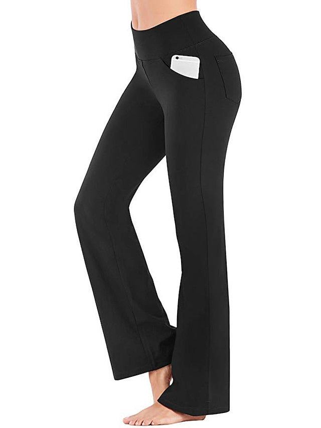 Women's Yoga Pants Side Pockets Wide Leg Tummy Control Butt Lift Quick Dry High Waist Yoga Fitness Gym Workout Bottoms Black White Pink Sports Activewear Stretchy - LuckyFash™