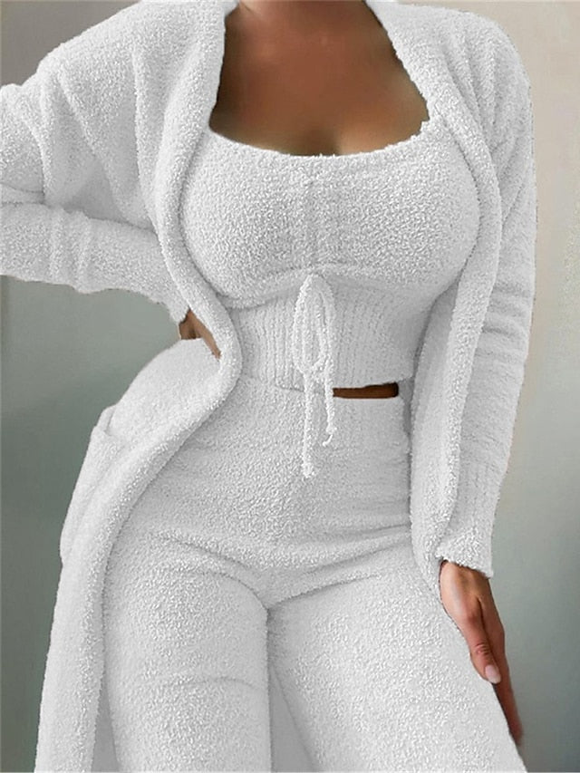 Indulge in Luxurious Comfort with Black and White Women's Plush Pajama Set
