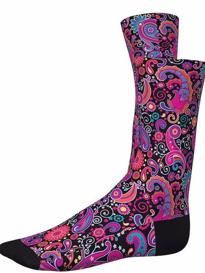 Men's Women's Socks Outdoor Exercise Bike / Cycling Breathable Soft Comfortable 1 Pair Paisley Cotton Black Purple Fuchsia S M L - LuckyFash™