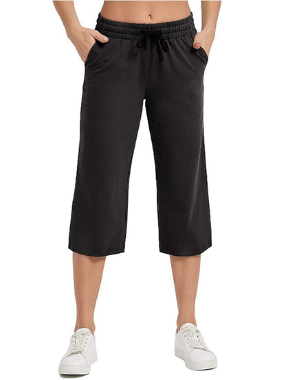 Women's Capri Pants Loose Yoga Cotton Capris Sweatpants with Pockets Wide Leg Drawstring Pants - LuckyFash™