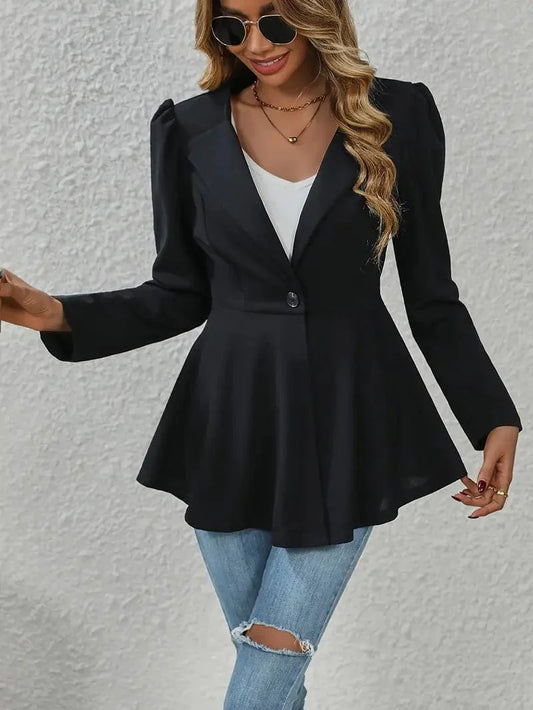 Office-Ready Women's Notched Collar Flared Blazer with Long Sleeves