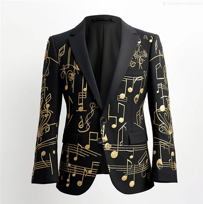 Winter Music Notes Men's Vintage Coat Blazer with Graffiti Design