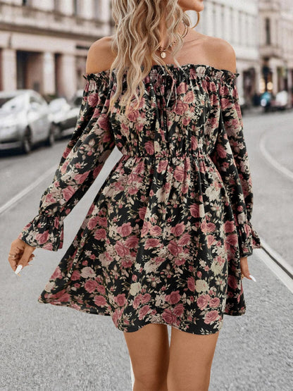 One Shoulder Comfortable And Casual Mini Dress A-Line Gypsy Bishop Poet Straight Across Off-Shoulder Paneled Dress