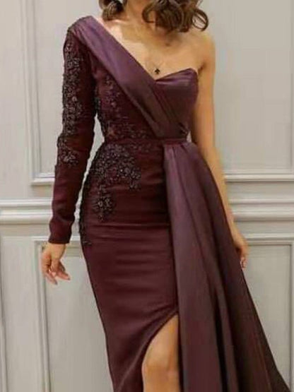 One-Shoulder Irregular Slit Party Dress