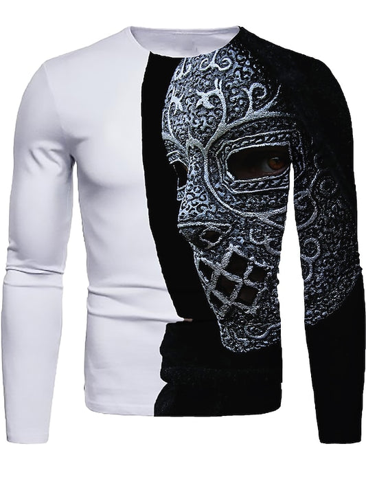 3D Print Men's Long Sleeve Graphic T-Shirt in Black-White Blue Gold