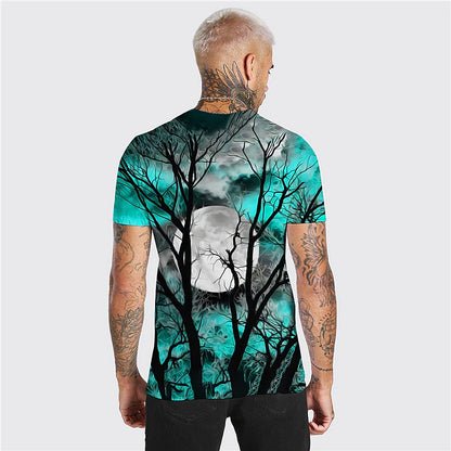 Trees Casual Mens 3D Shirt For Halloween | Purple Summer Cotton | Men'S Unisex Tee Moon Graphic Prints Crew Neck Wine Blue Yellow Red 3D Daily Short Sleeve