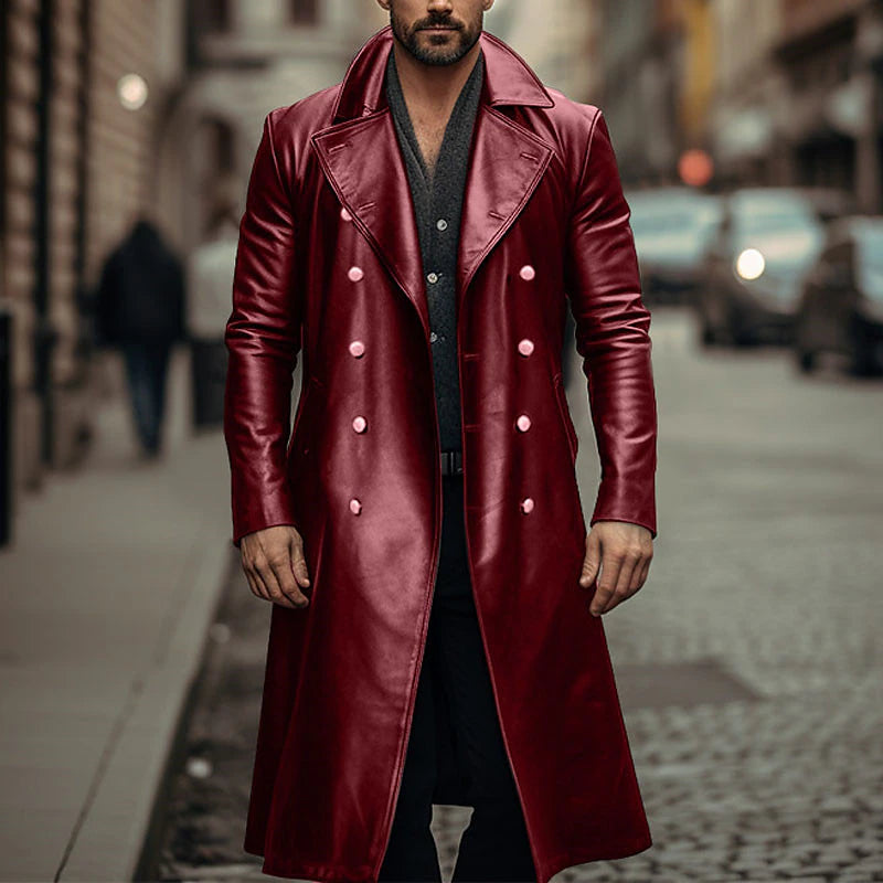 Winter Essentials: Men's Stylish Double Breasted Faux Leather Peacoat