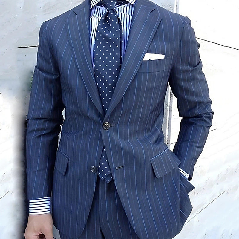 Blue Striped Hooded Men's Fall/Winter Blazer