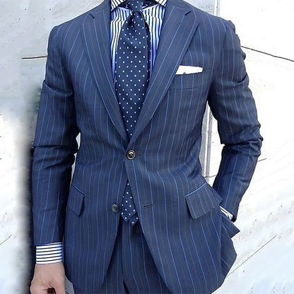 Blue Striped Hooded Men's Fall/Winter Blazer