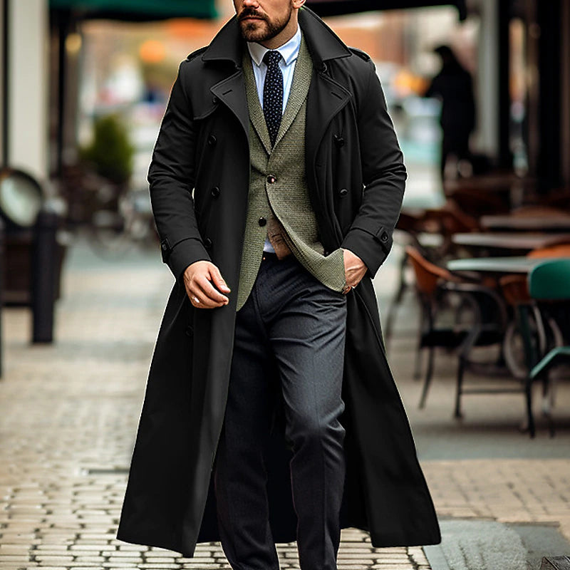 Classic Men's Long Overcoat with Adjustable Fit and Breathable Fabric - Versatile for Work, Celebrations, and Weddings