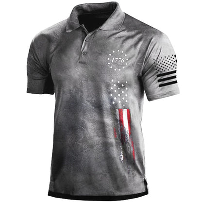 Men's Polo Shirt Golf Shirt Star Turndown Black White Army Green Navy Blue Dark Green 3D Print Street Daily Short Sleeve 3D Button-Down Clothing Apparel Fashion Casual Comfortable