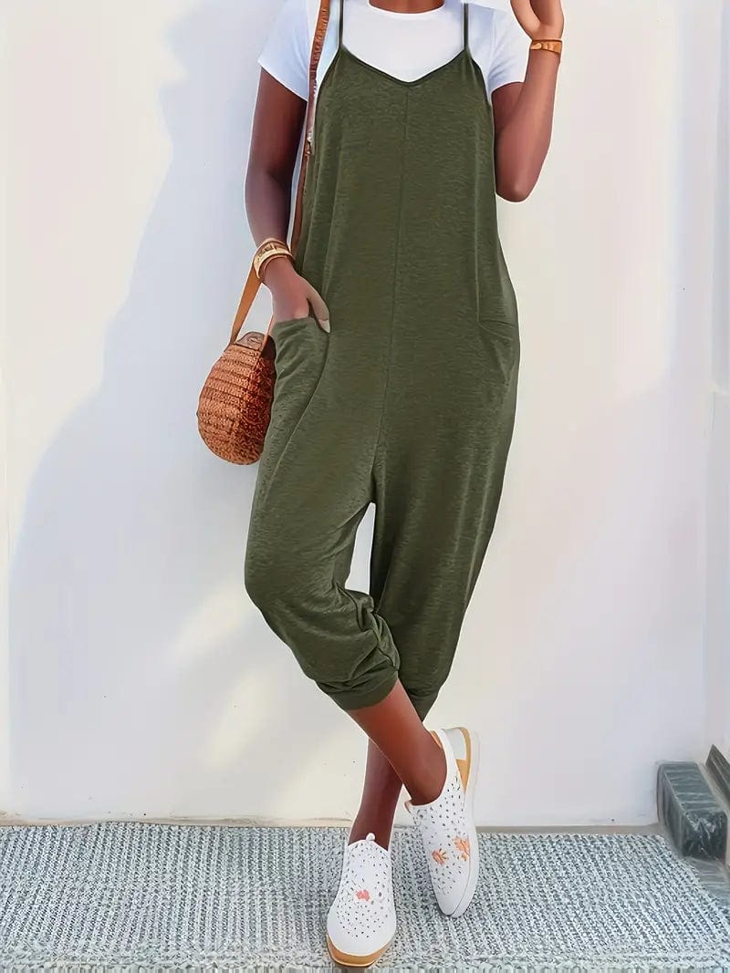 Patched Pocket V-Neck Jumpsuit for Women, Stylish Spring and Summer Overall