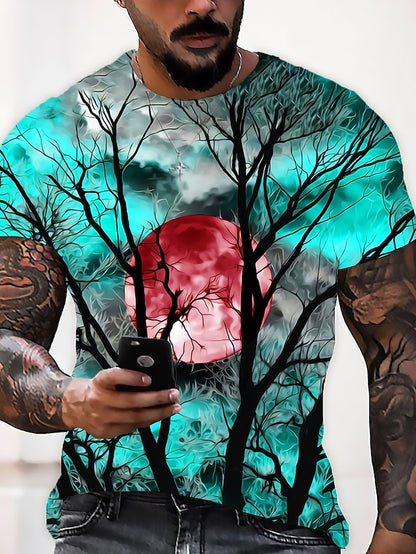 Trees Casual Mens 3D Shirt For Halloween | Purple Summer Cotton | Men'S Unisex Tee Moon Graphic Prints Crew Neck Wine Blue Yellow Red 3D Daily Short Sleeve