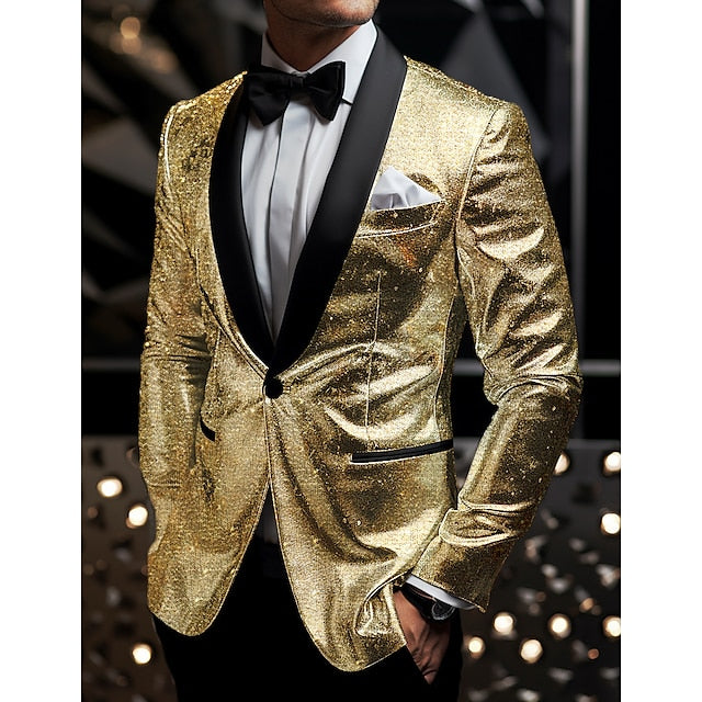 Men's Blazer Business Cocktail Party Wedding Party Fashion Casual Spring &  Fall Polyester Sequin Button Pocket Comfortable Single Breasted Blazer Silver Black Burgundy Royal Blue