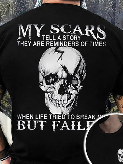 Skull Mens 3D Shirt For My Scars Tell Story They Are Reminders Of Times | Green Summer Cotton | Graphic Prints Black Wine Navy Blue Tee Casual Style Men'S Blend Basic Modern Contemporary Short