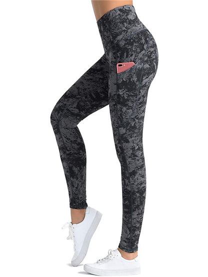 Women's Yoga Pants Side Pockets Tummy Control Butt Lift Quick Dry High Waist Yoga Fitness Gym Workout Leggings Bottoms Camo / Camouflage Black Army Green Dark Gray Spandex Winter Sports Activewear - LuckyFash™