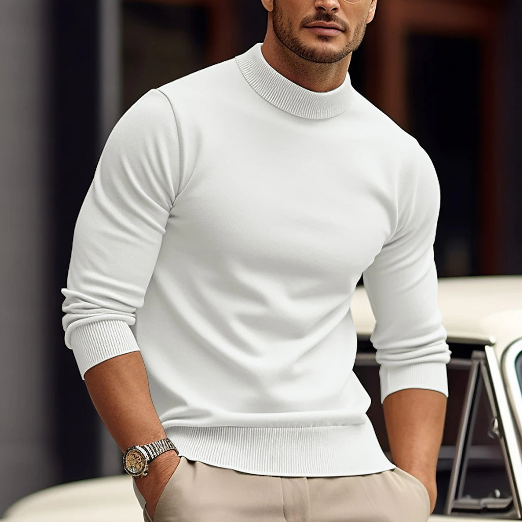 Men's Pullover Sweater Jumper Knit Sweater Ribbed Knit Knitted Plain Mock Neck Basic Keep Warm Daily Wear Vacation Clothing Apparel Fall & Winter Black White S M L