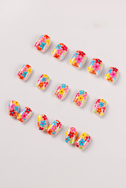 Pink 24pcs Cute Flowers Print Press On False Nails