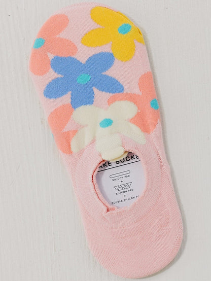 Pink Floral Print No Show Socks with Adorable Design