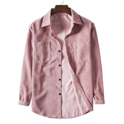 Turndown Neck Corduroy Overshirt for Men - Light Purple Blue Pink